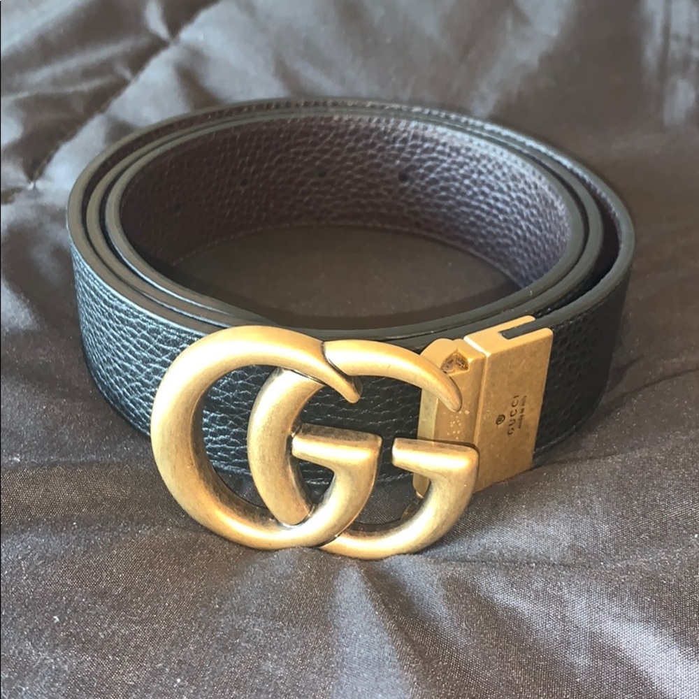 Reversible leather belt with Double G buckle